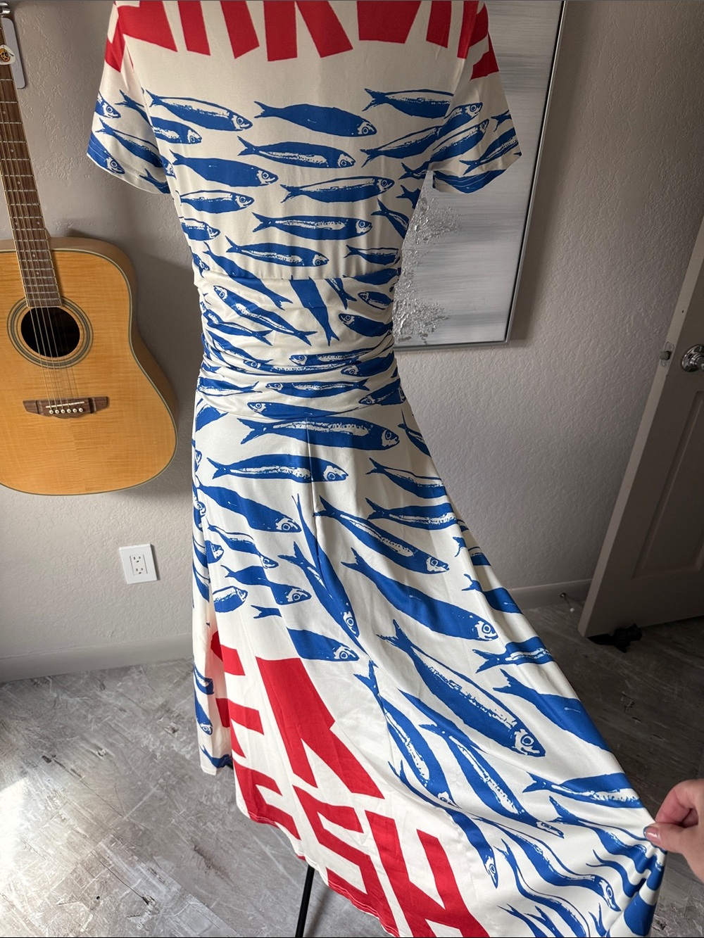 White, Blue & Red Wrap-Style Maxi Dress - Picture 5 of 5